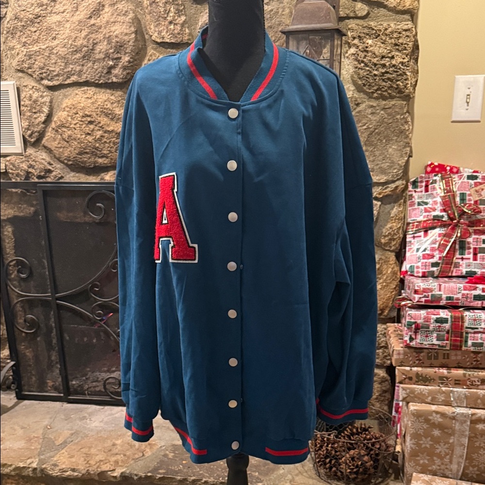 Blue Varsity Jacket with Red Lettering